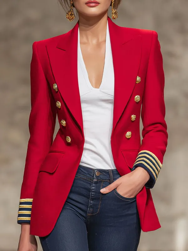 Lapel Double-breasted Double-pocket Woolen Blazer sold by Oyrosy