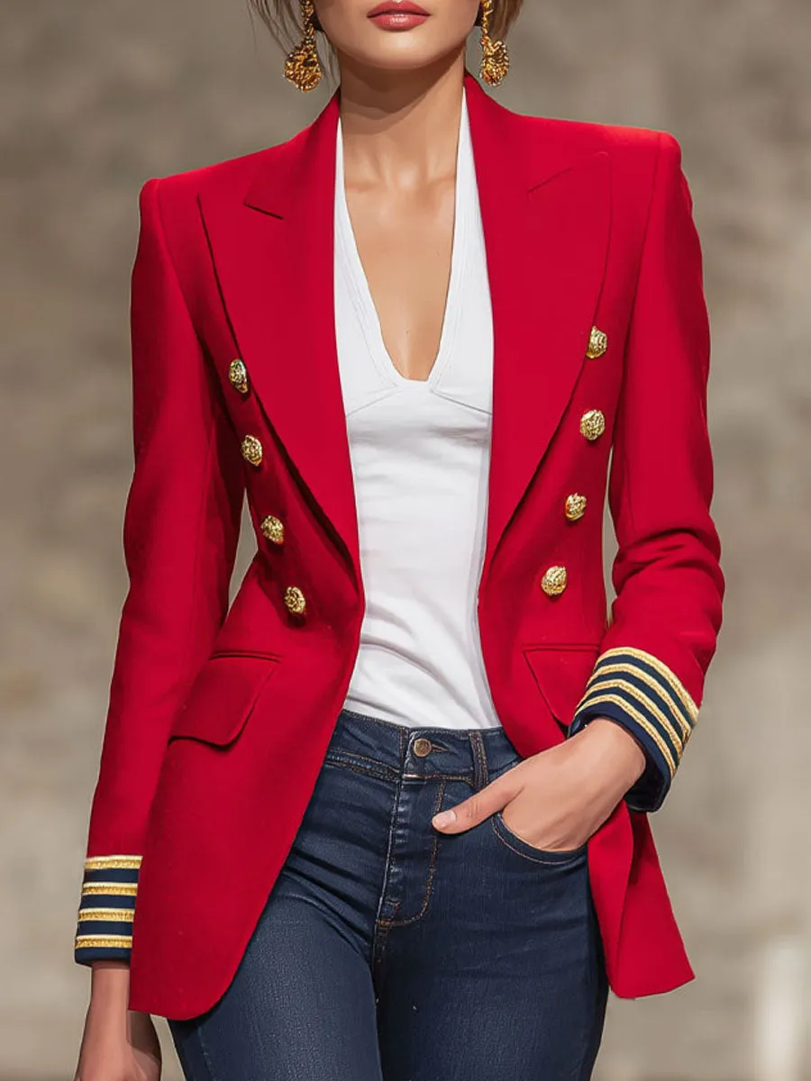 Lapel Double-breasted Double-pocket Woolen Blazer sold by Oyrosy