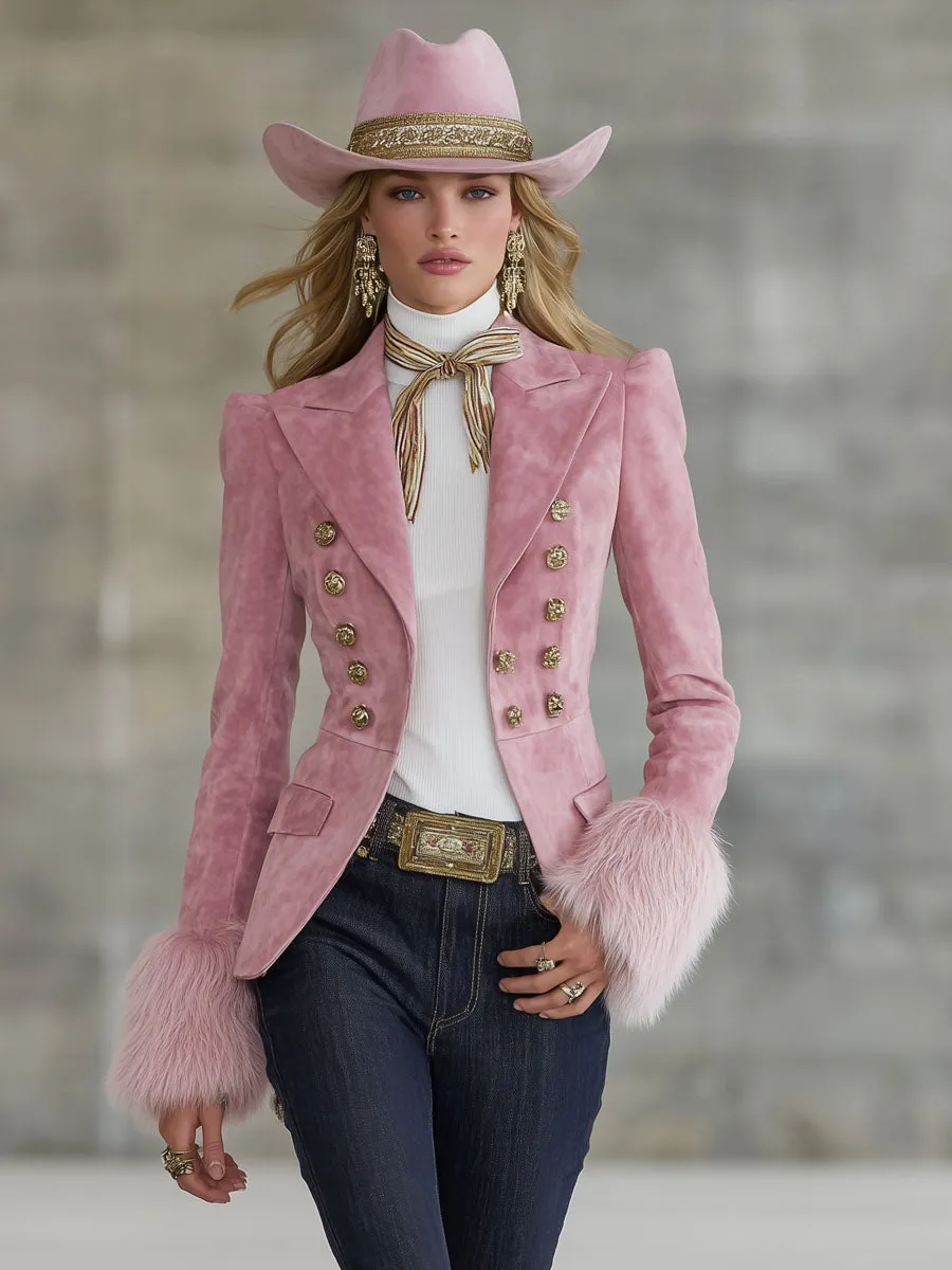 Lapel Multi-button Faux Suede And Fur Blazer sold by Oyrosy product image thumbnail 4
