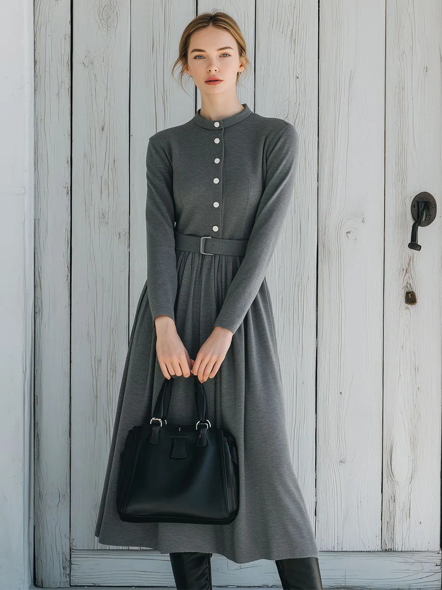 Casual And Comfortable Loose Gray Midi Dress sold by Oyrosy product image thumbnail 2