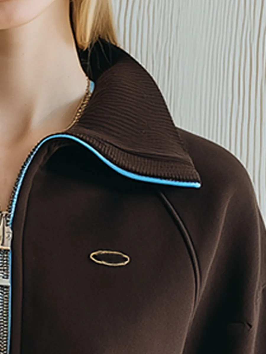 Casual Loose Brown Half-Zip Sweatshirt Mini Dress sold by Oyrosy product image thumbnail 4