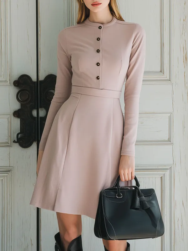 Casual And Versatile Pink Button Midi Dress sold by Oyrosy