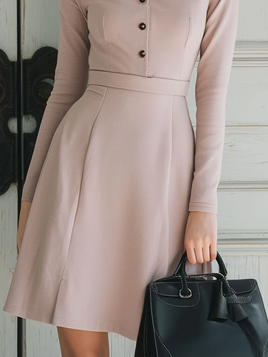 Casual And Versatile Pink Button Midi Dress sold by Oyrosy product image thumbnail 4