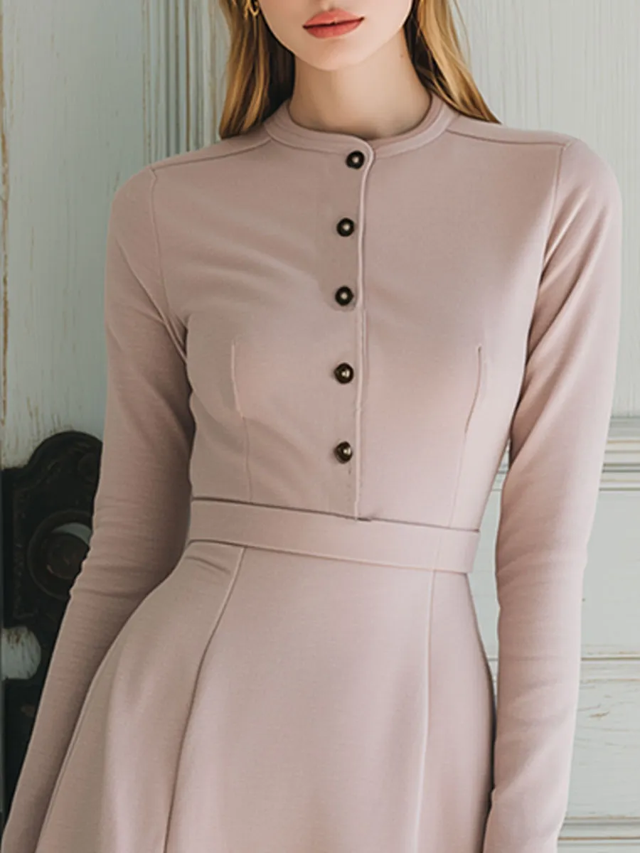 Casual And Versatile Pink Button Midi Dress sold by Oyrosy product image thumbnail 3