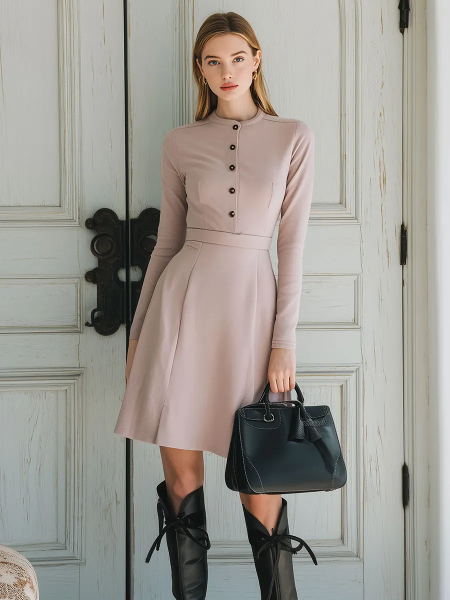 Casual And Versatile Pink Button Midi Dress sold by Oyrosy product image thumbnail 2