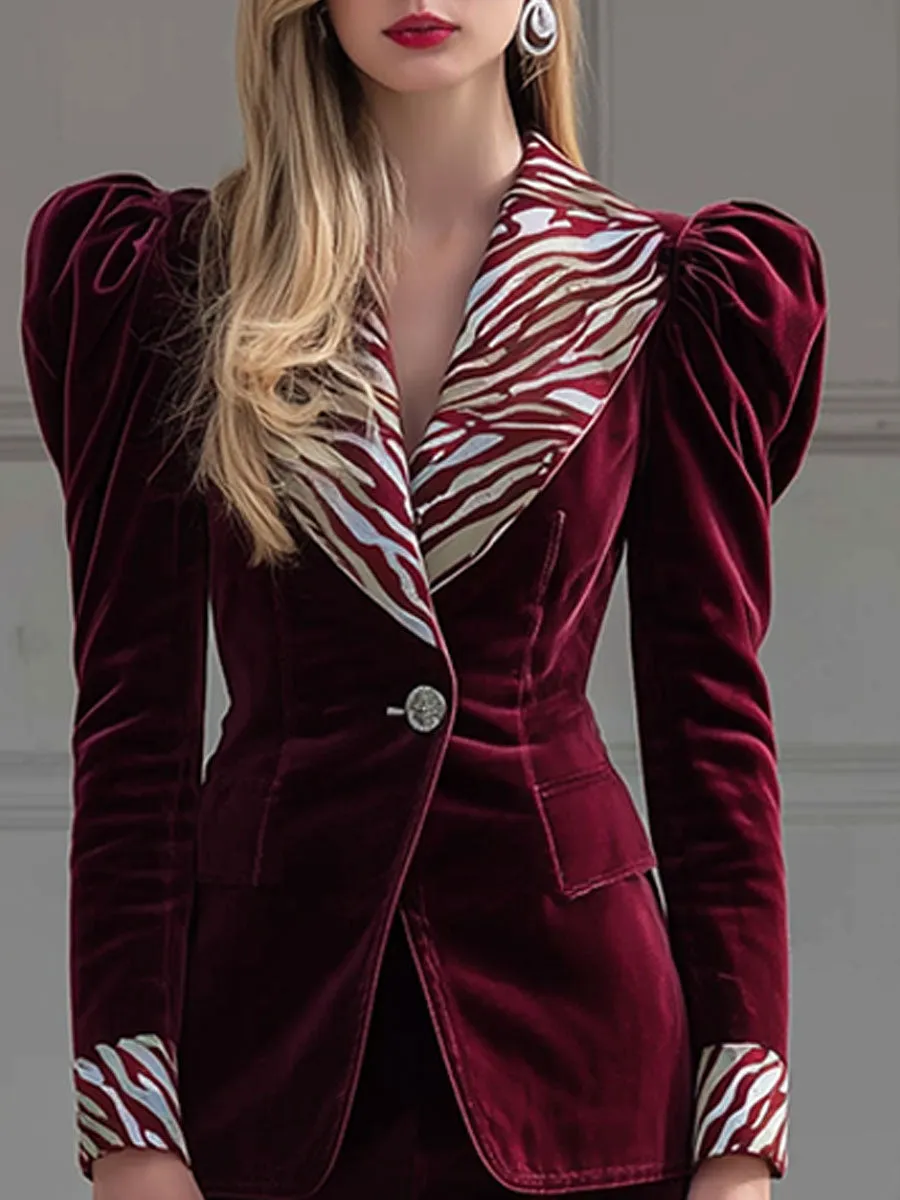 Vintage Zebra Print Lapel Red Velvet Set sold by Oyrosy product image thumbnail 3