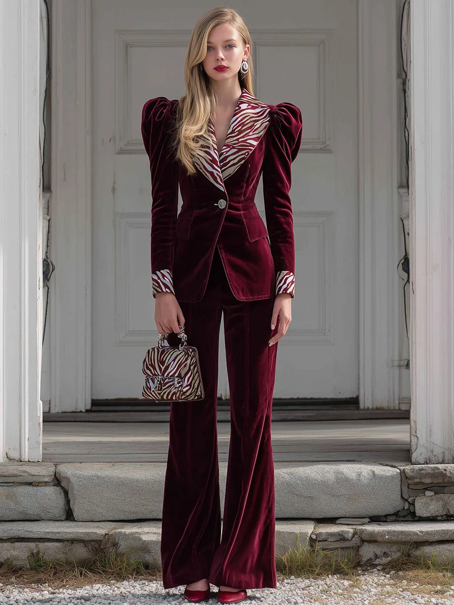 Vintage Zebra Print Lapel Red Velvet Set sold by Oyrosy product image thumbnail 2