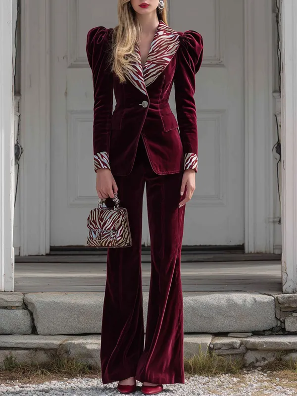 Vintage Zebra Print Lapel Red Velvet Set sold by Oyrosy