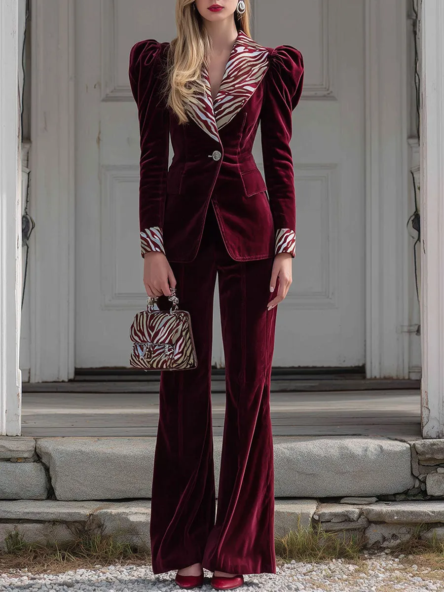 Vintage Zebra Print Lapel Red Velvet Set sold by Oyrosy