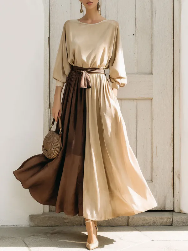 Vintage Brown Contrast Beige Velvet Maxi Dress sold by Oyrosy