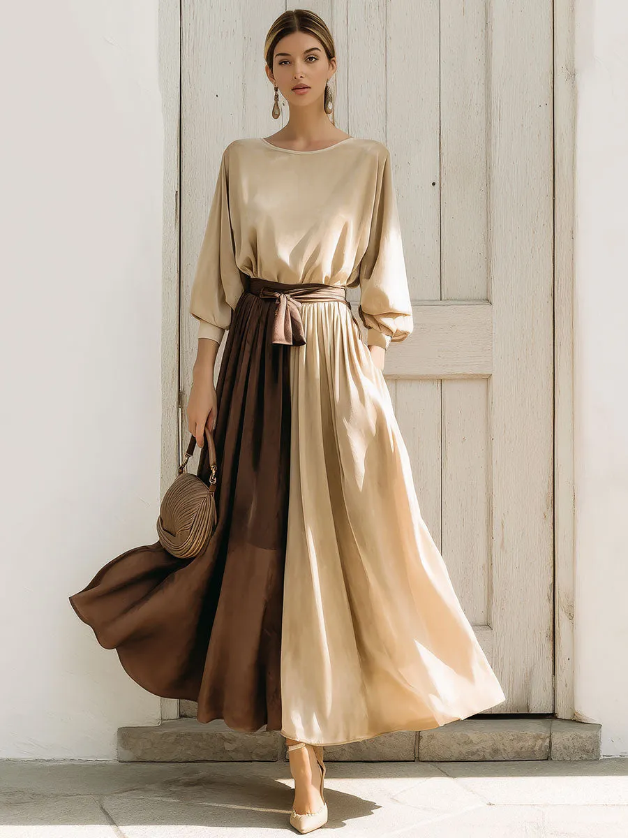 Vintage Brown Contrast Beige Velvet Maxi Dress sold by Oyrosy product image thumbnail 2