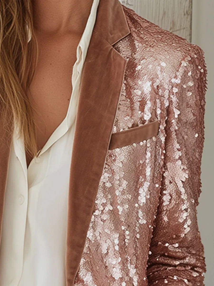 Elegant Urban Velvet Lapel Pink Sequins Blazer sold by Oyrosy product image thumbnail 3