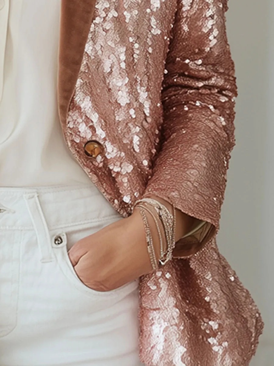 Elegant Urban Velvet Lapel Pink Sequins Blazer sold by Oyrosy product image thumbnail 4