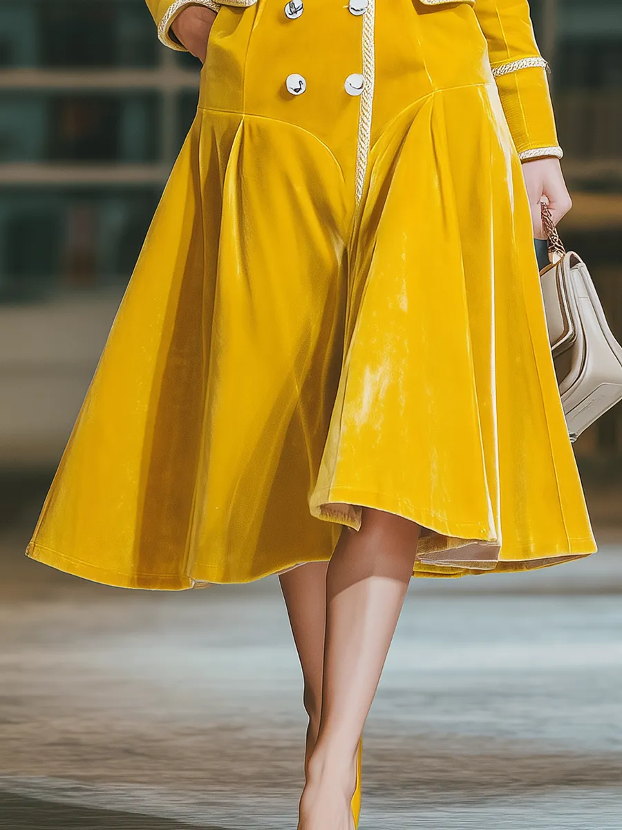 Retro Elegant Contrast Trim Double-breasted Mid-length Velvet Coat sold by Oyrosy product image thumbnail 4