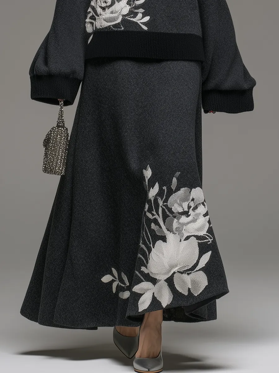 Vintage Elegant Off-the-Shoulder Floral Embroidered Top And Skirt Set sold by Oyrosy product image thumbnail 4