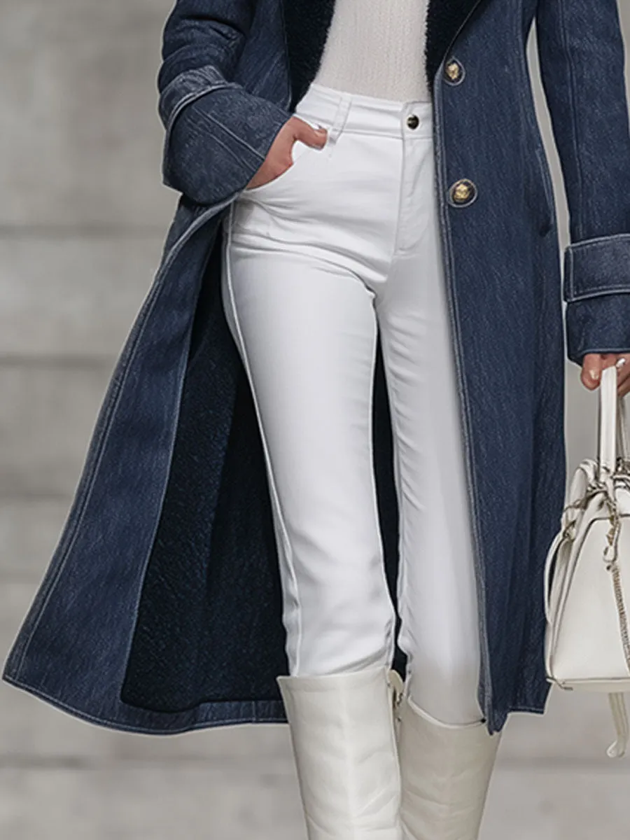 Casual Vintage Polar Fleece-Lined Navy Blue Denim Coat sold by Oyrosy product image thumbnail 4