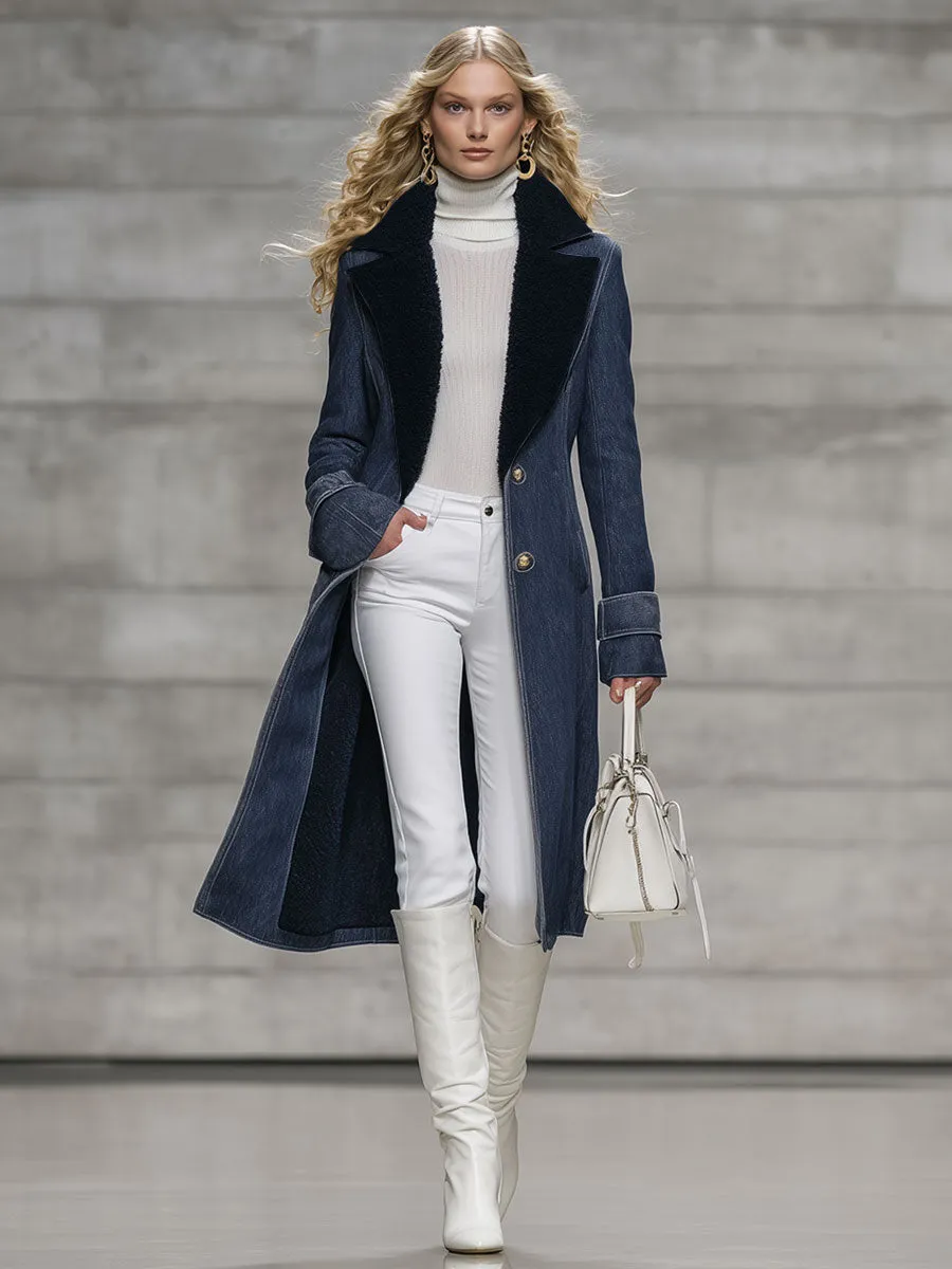 Casual Vintage Polar Fleece-Lined Navy Blue Denim Coat sold by Oyrosy product image thumbnail 2