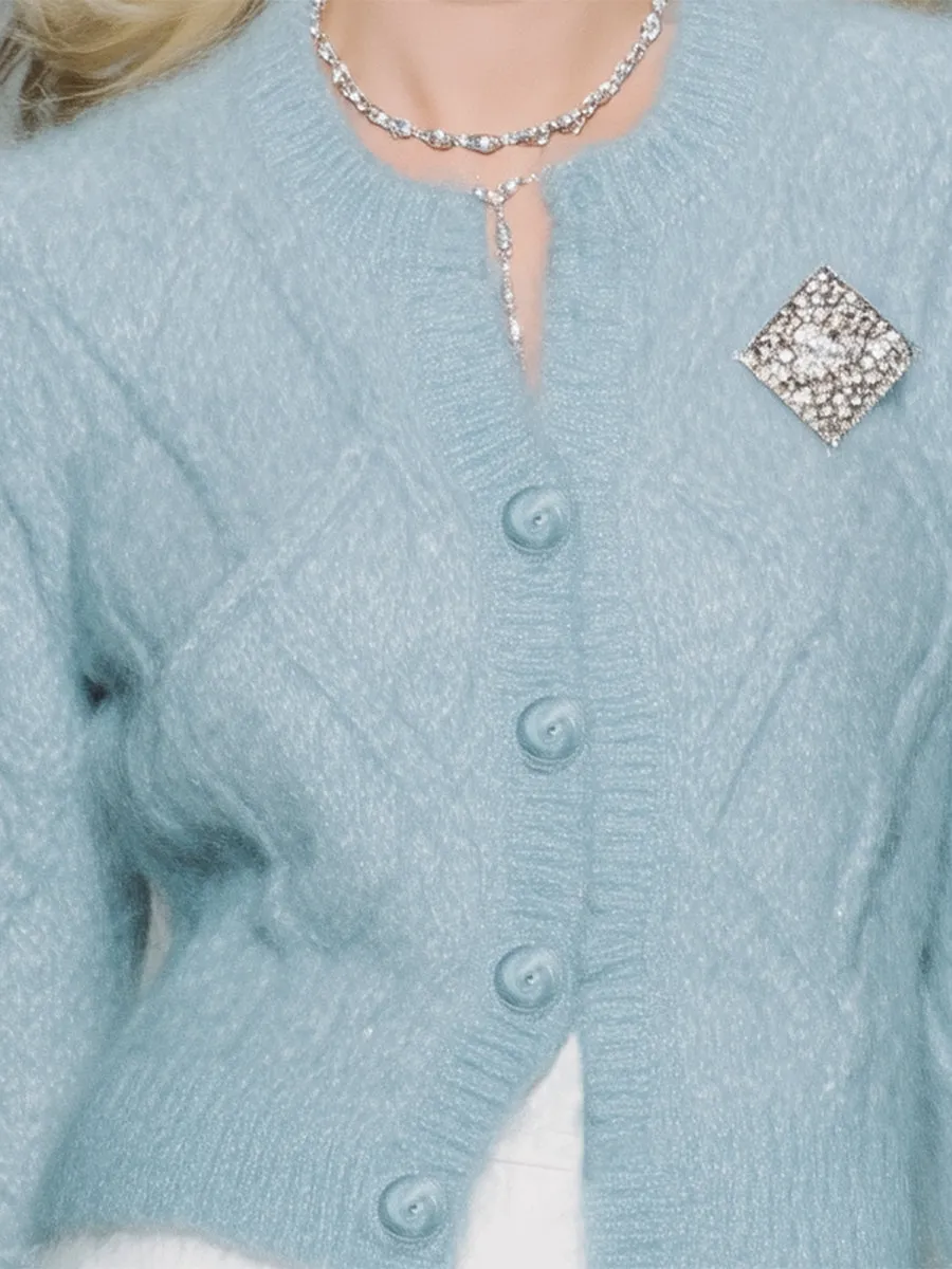 Blue Diamond Mohair Button-Down Cardigan With Brooch sold by Oyrosy product image thumbnail 4