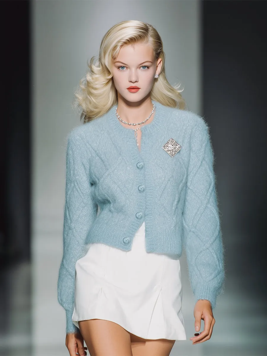 Blue Diamond Mohair Button-Down Cardigan With Brooch sold by Oyrosy product image thumbnail 2
