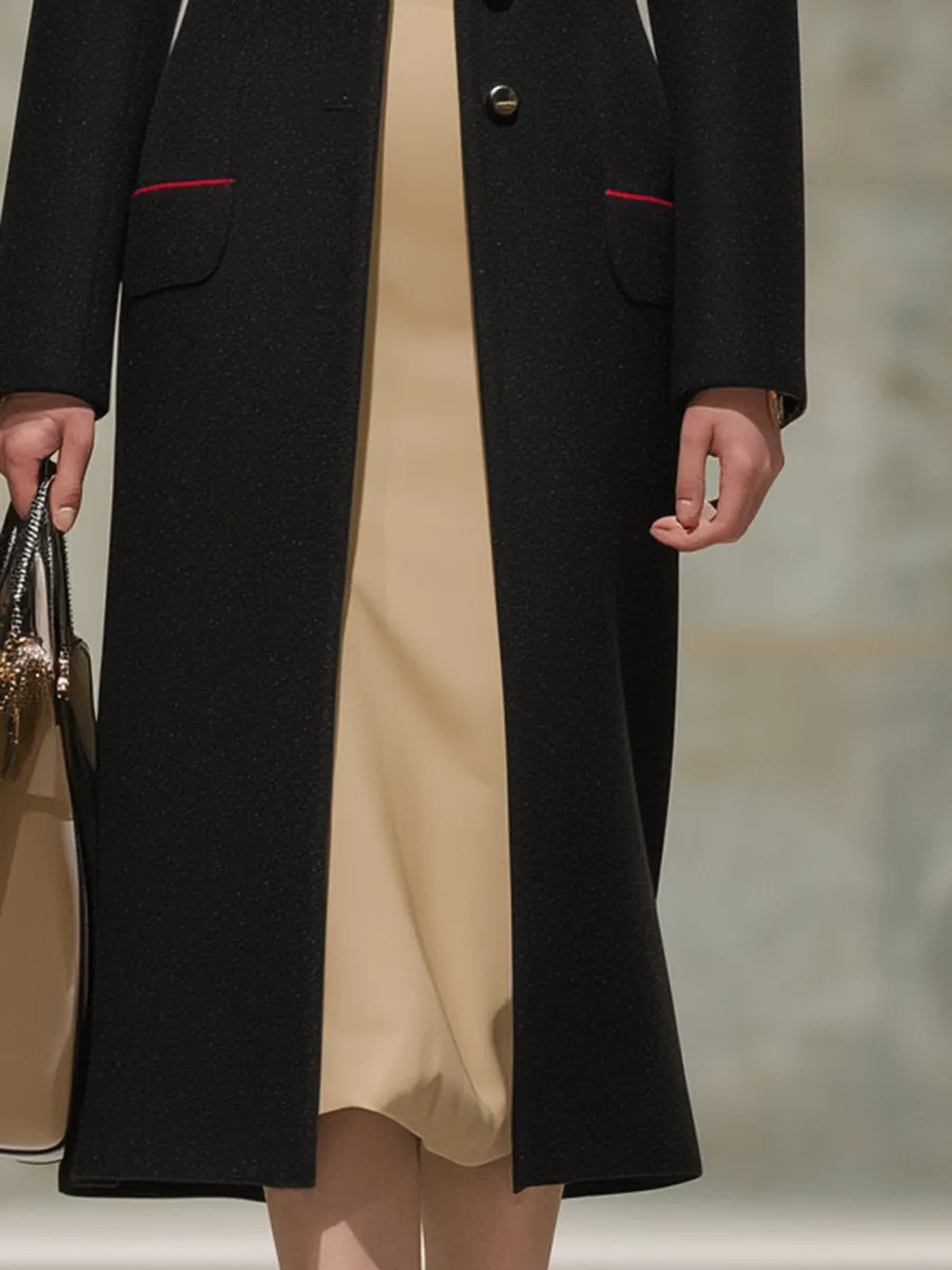 Elegant Black And Red Button Long Coat sold by Oyrosy product image thumbnail 4