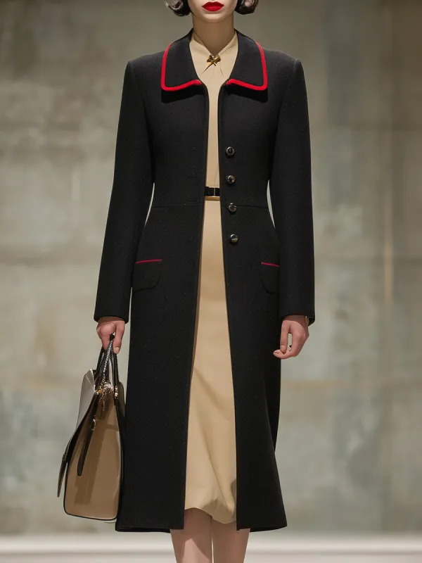 Elegant Black And Red Button Long Coat sold by Oyrosy