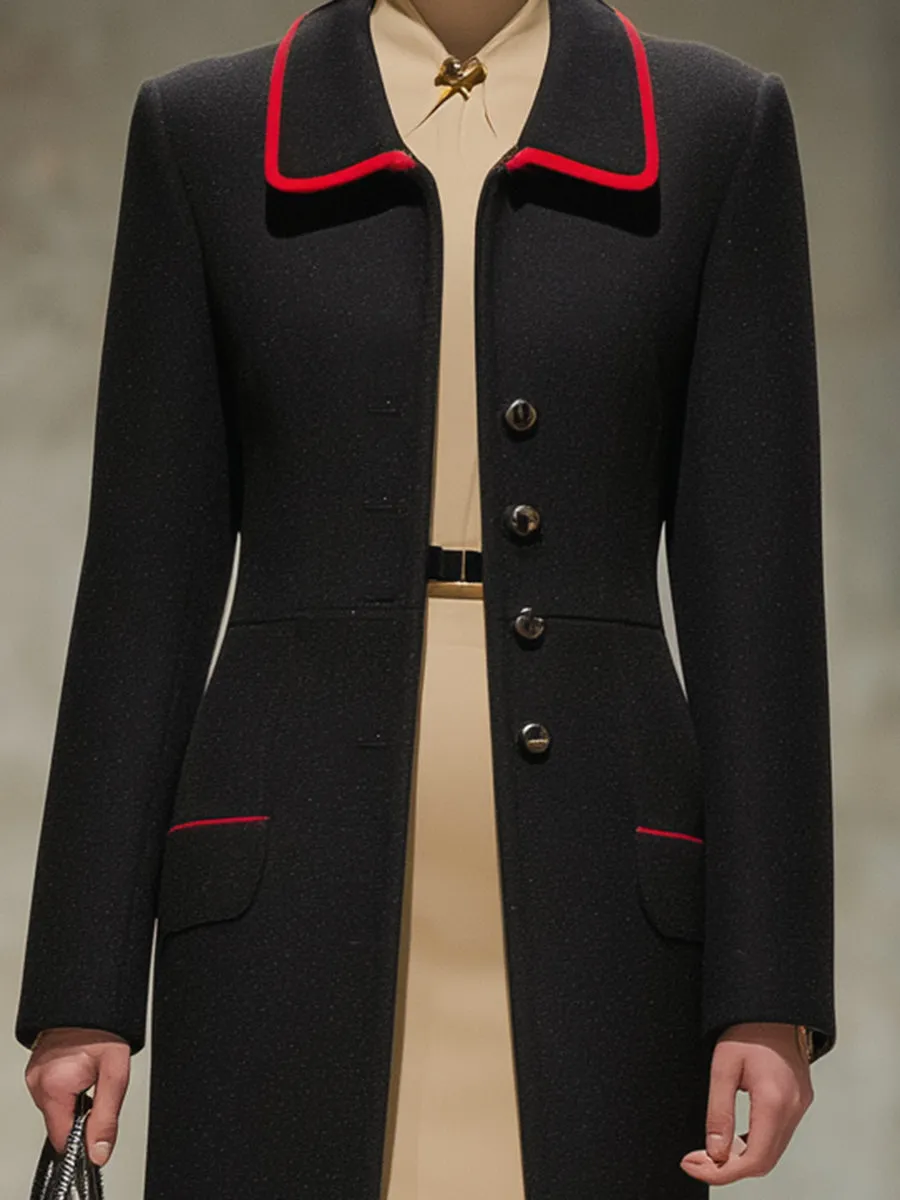 Elegant Black And Red Button Long Coat sold by Oyrosy product image thumbnail 3