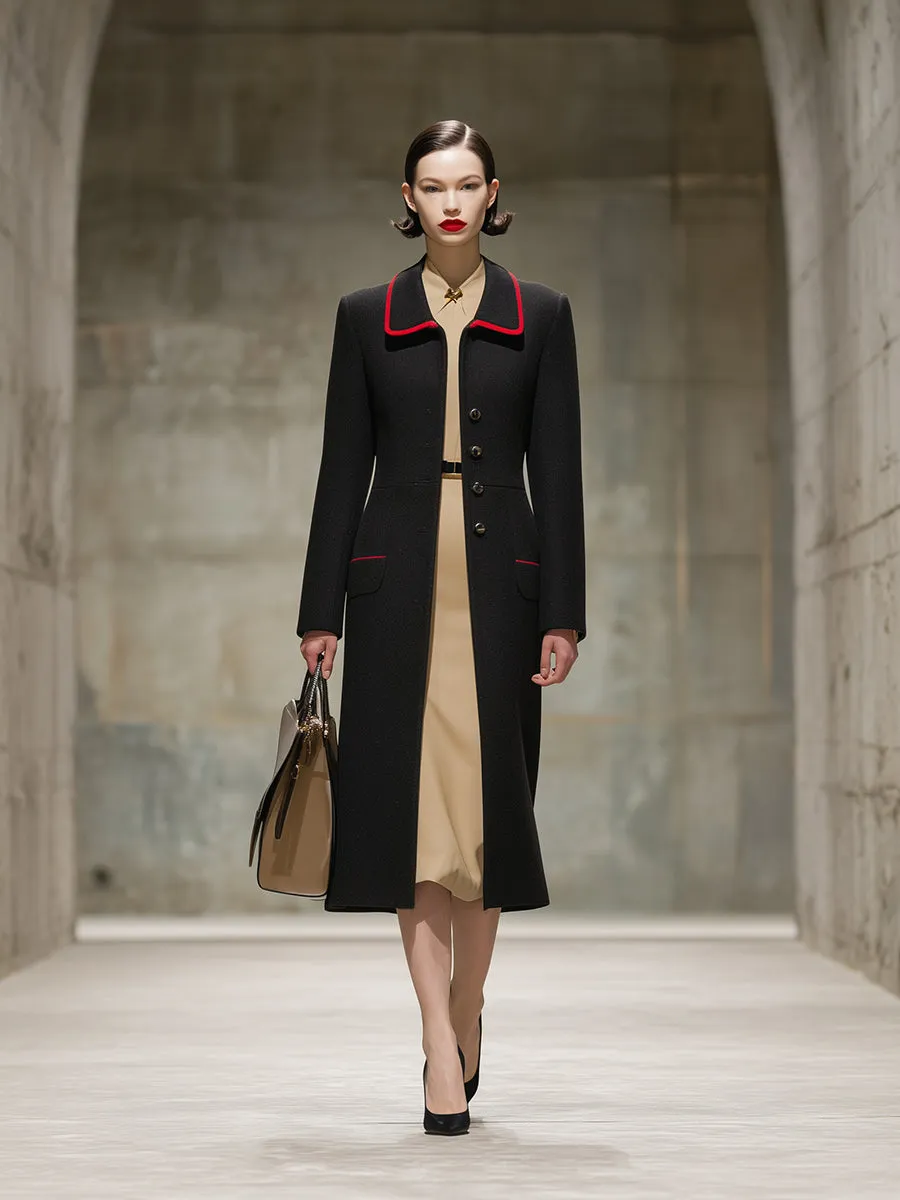 Elegant Black And Red Button Long Coat sold by Oyrosy product image thumbnail 2