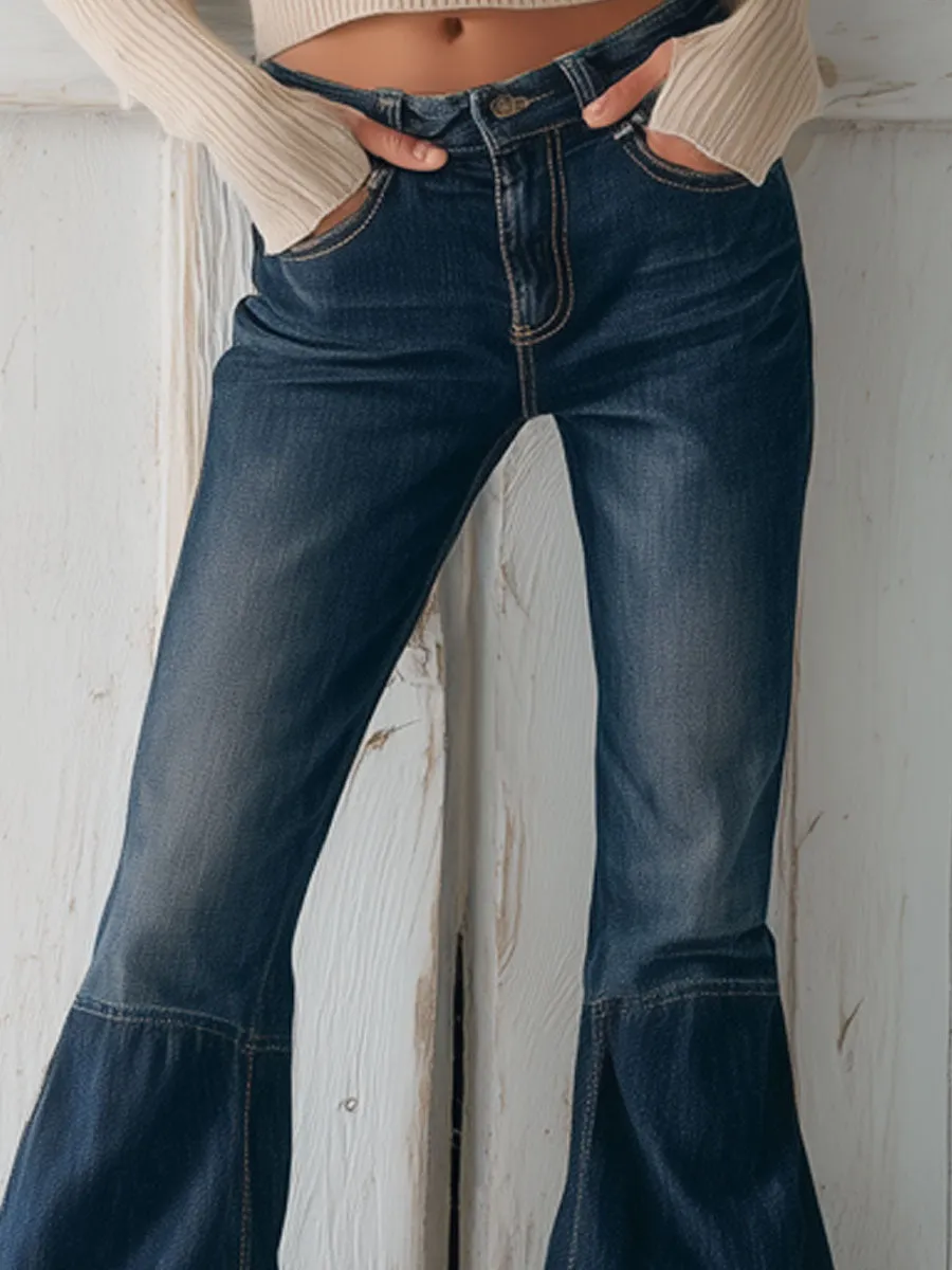 Western Retro Ruffled Dark Blue Flared Denim sold by Oyrosy product image thumbnail 3