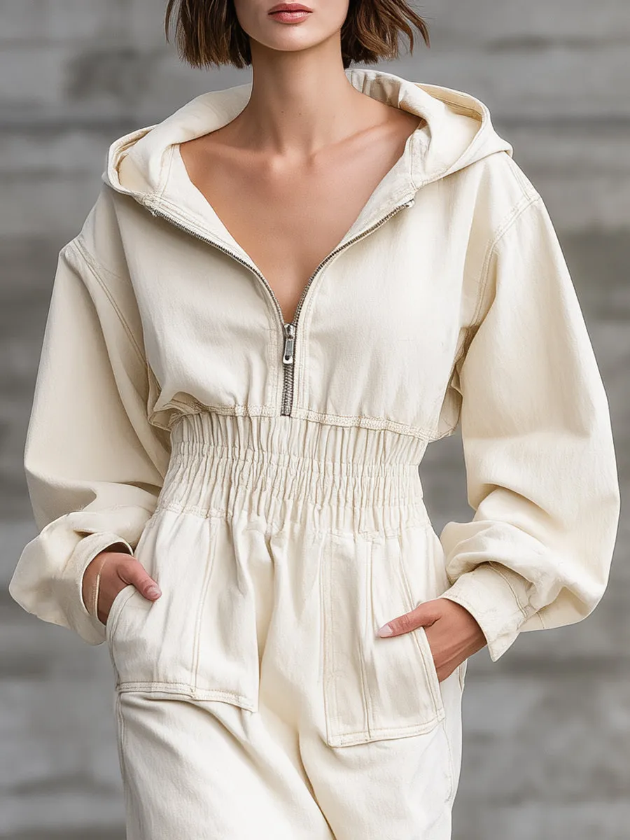 Casual Retro White Hooded Slit Midi Dress sold by Oyrosy product image thumbnail 3