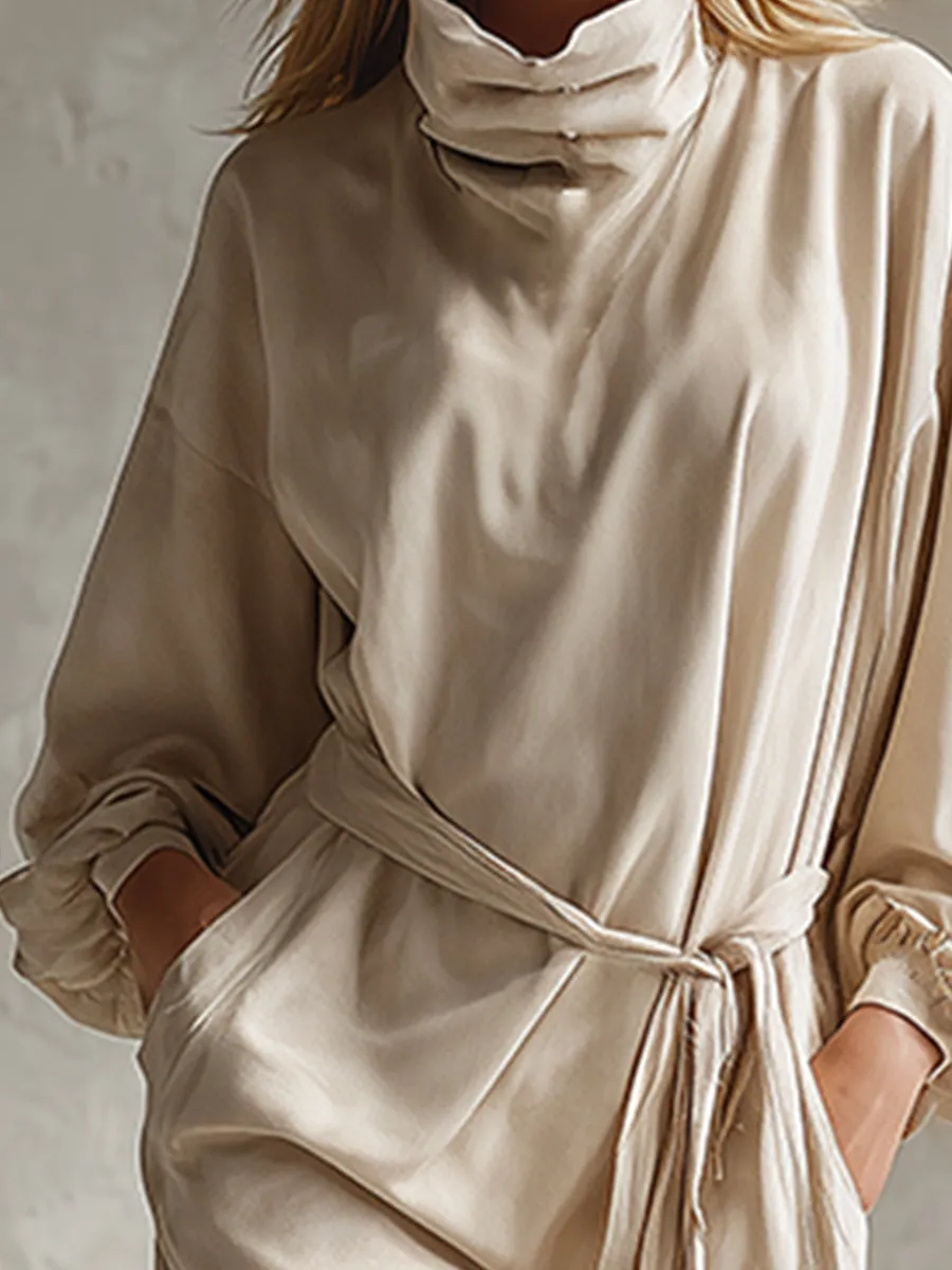 Elegant And Fashionable Cream White High-neck Faux Suede Fringe Midi Dress sold by Oyrosy product image thumbnail 3