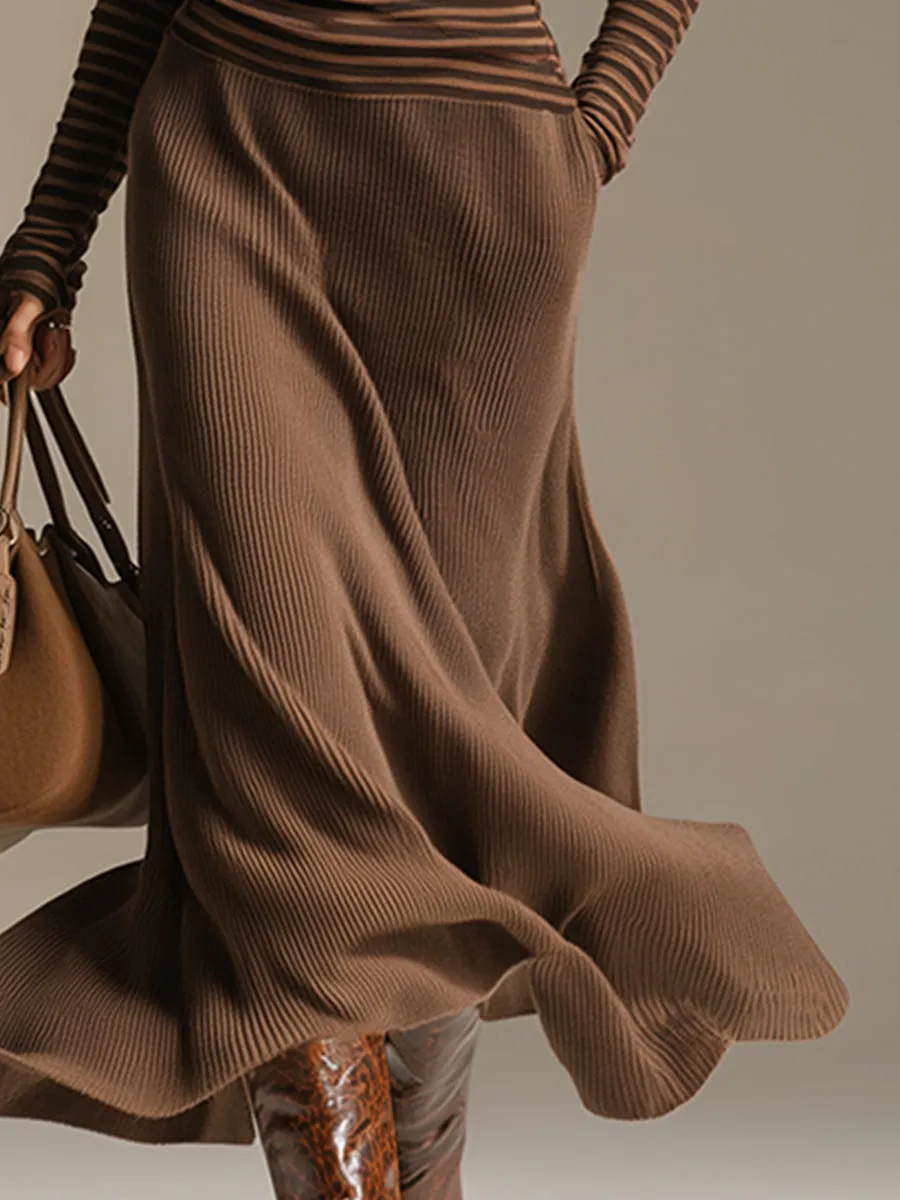 Elegant And Charming Brown Striped High-neck Maxi Dress sold by Oyrosy product image thumbnail 4