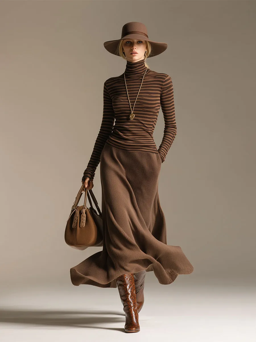 Elegant And Charming Brown Striped High-neck Maxi Dress sold by Oyrosy product image thumbnail 2