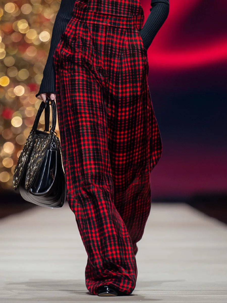 Red And Black Plaid Loose Wide-leg Overalls sold by Oyrosy product image thumbnail 3