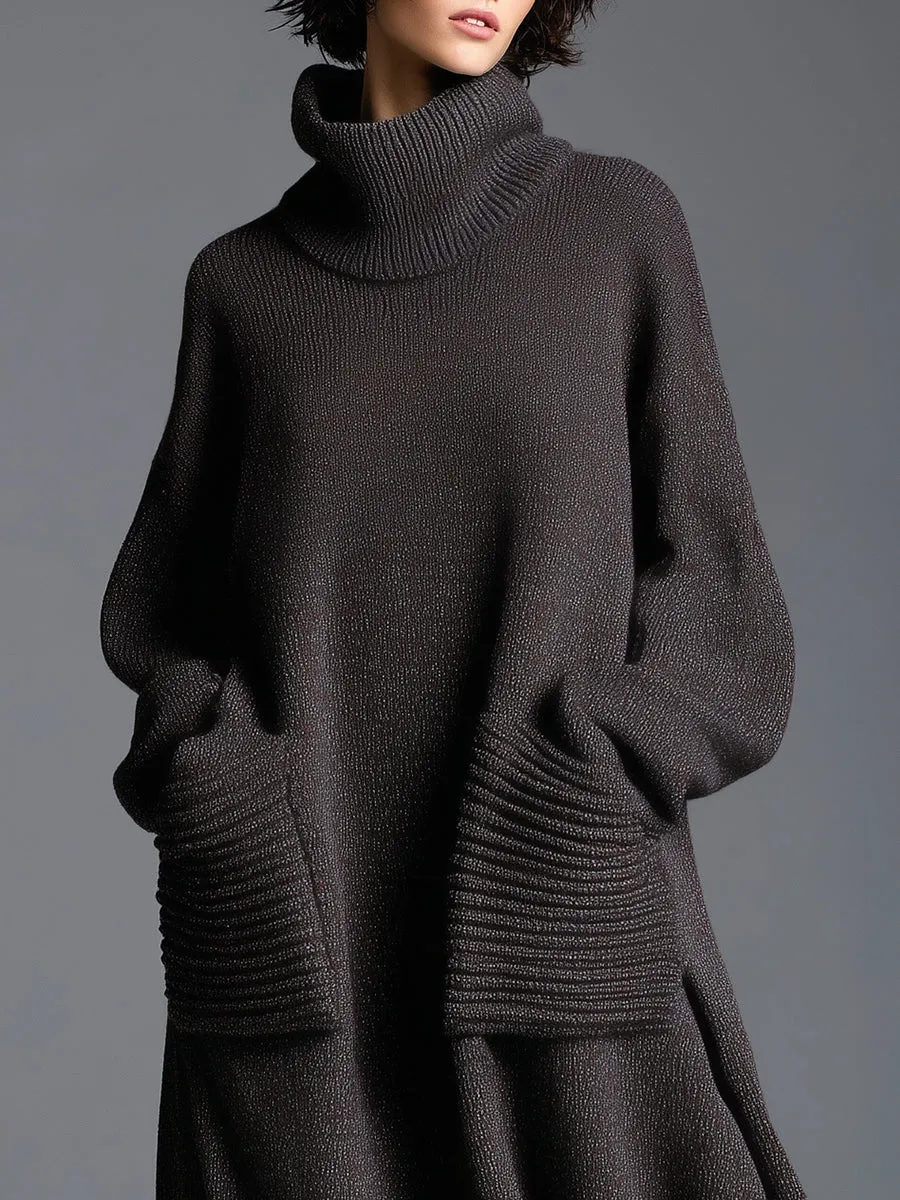 High-end Fashionable Loose Neckline Brown Knitted Maxi Dress sold by Oyrosy product image thumbnail 3