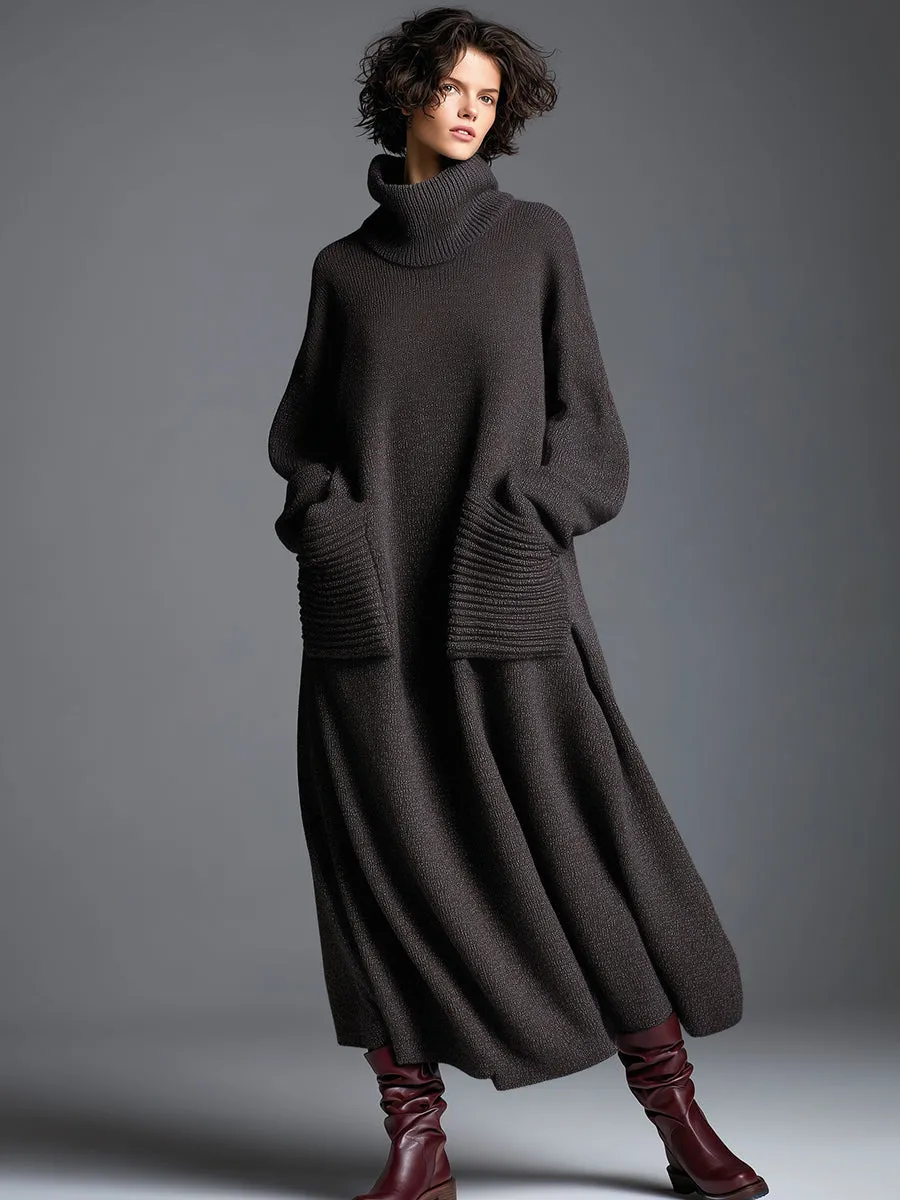 High-end Fashionable Loose Neckline Brown Knitted Maxi Dress sold by Oyrosy product image thumbnail 2