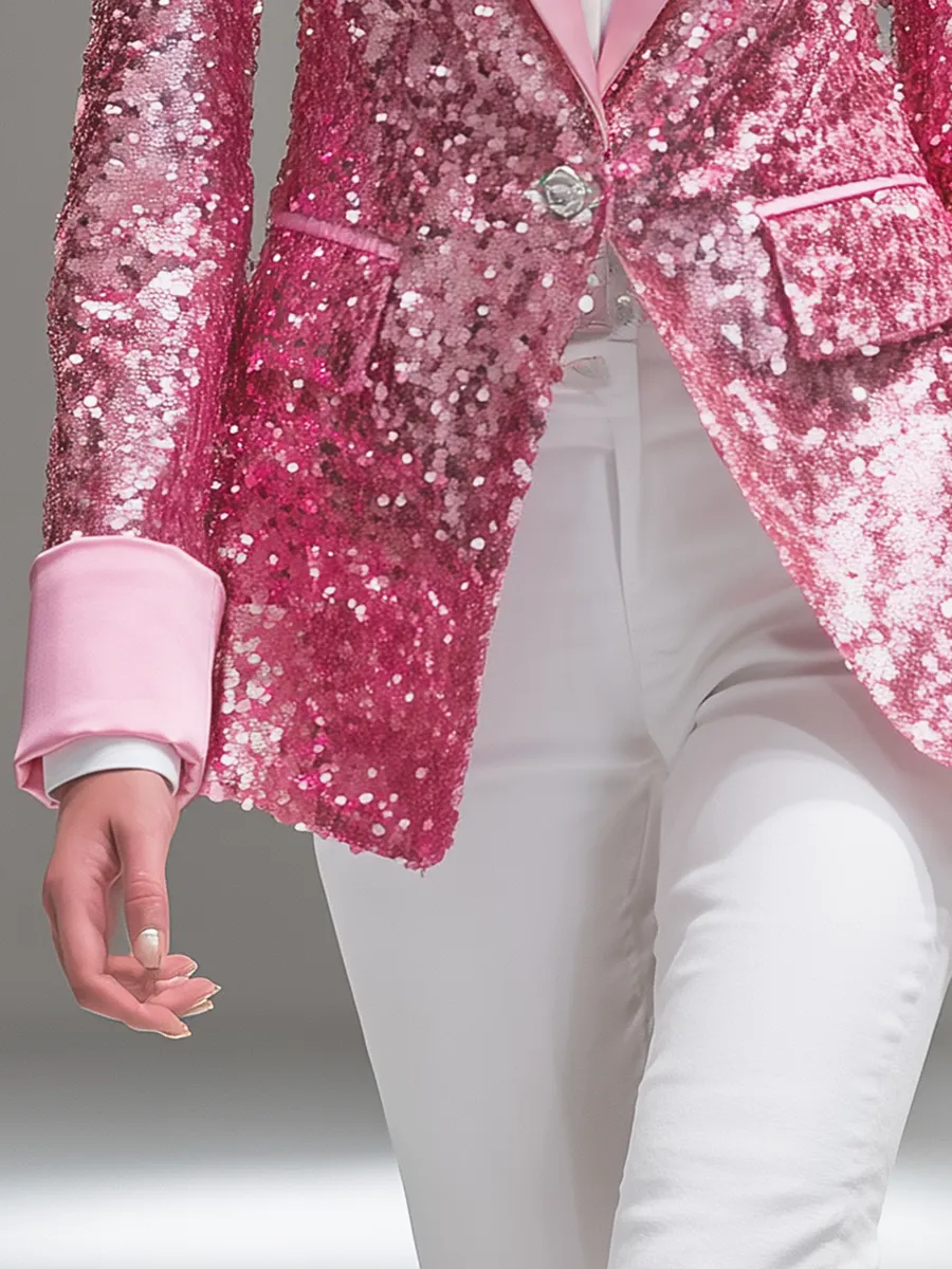 Elegant Urban Satin Lapel Sequin Blazer sold by Oyrosy product image thumbnail 4