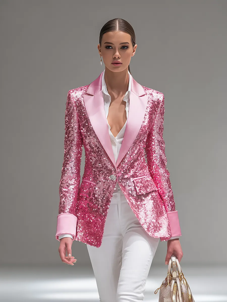 Elegant Urban Satin Lapel Sequin Blazer sold by Oyrosy product image thumbnail 2