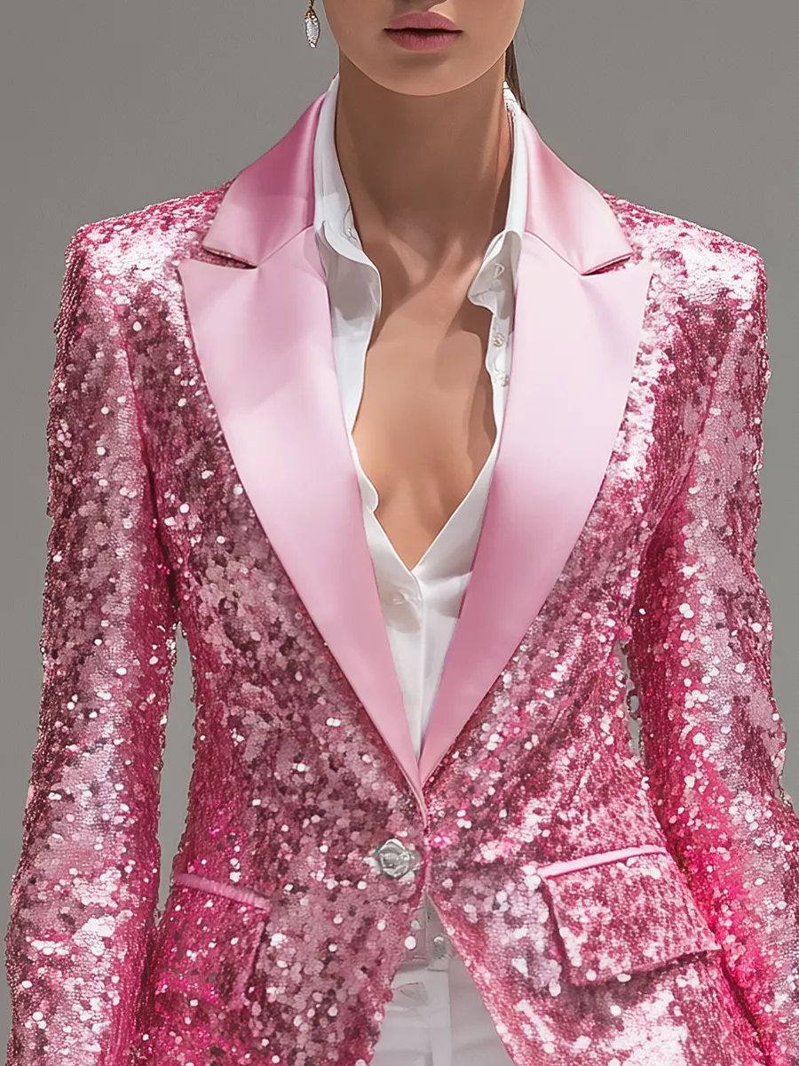 Elegant Urban Satin Lapel Sequin Blazer sold by Oyrosy product image thumbnail 3