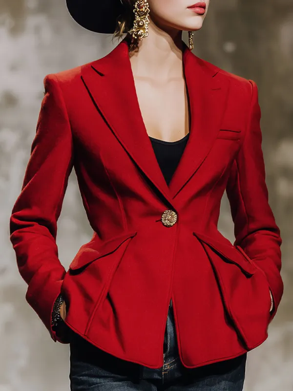 Elegant Lapel Single Button Woolen Blazer sold by Oyrosy