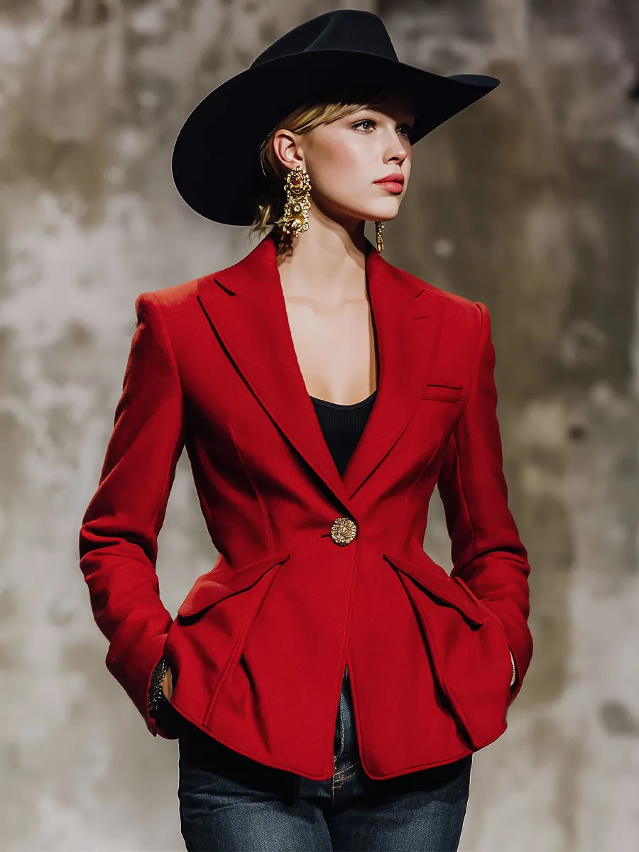 Elegant Lapel Single Button Woolen Blazer sold by Oyrosy product image thumbnail 4