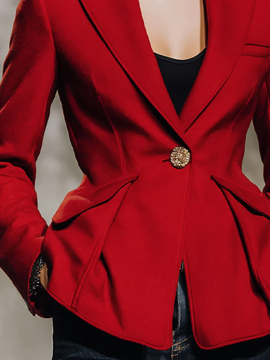 Elegant Lapel Single Button Woolen Blazer sold by Oyrosy product image thumbnail 3