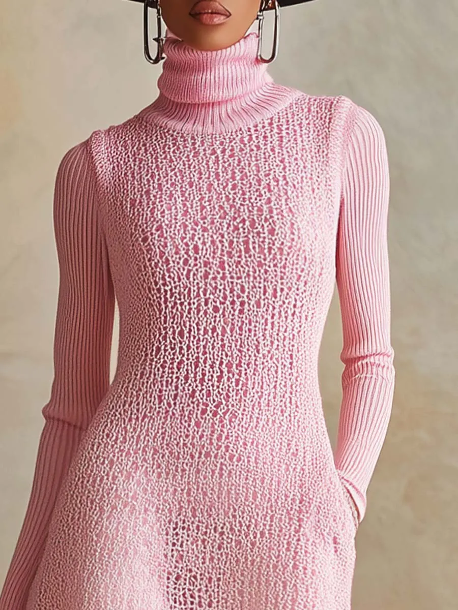 Elegant And Fashionable Pink Mesh Knitted Long Sleeve Long Sweater sold by Oyrosy product image thumbnail 3