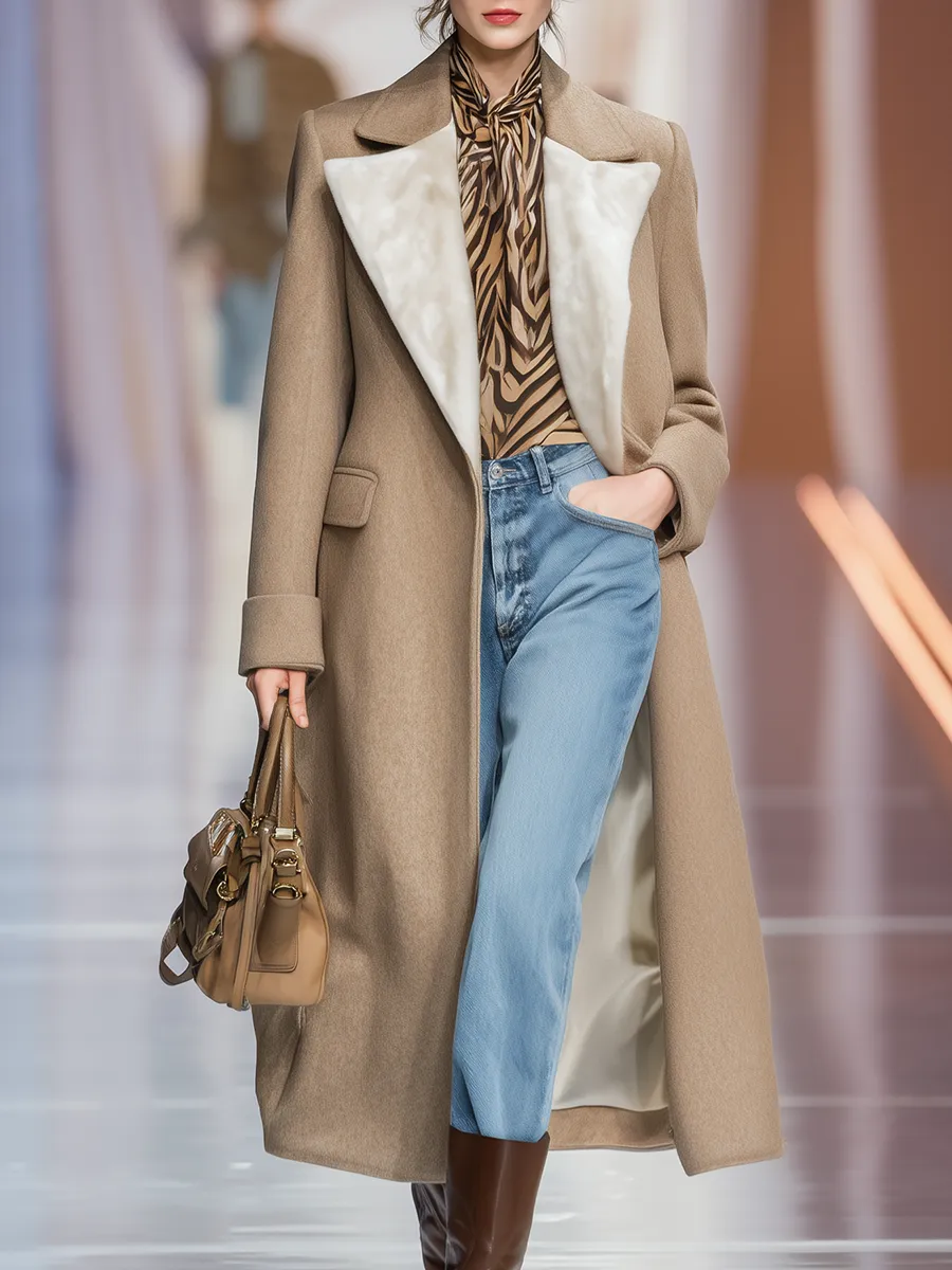 Elegant Urban Vintage Velvet Lapel Long Woolen Coat sold by Oyrosy