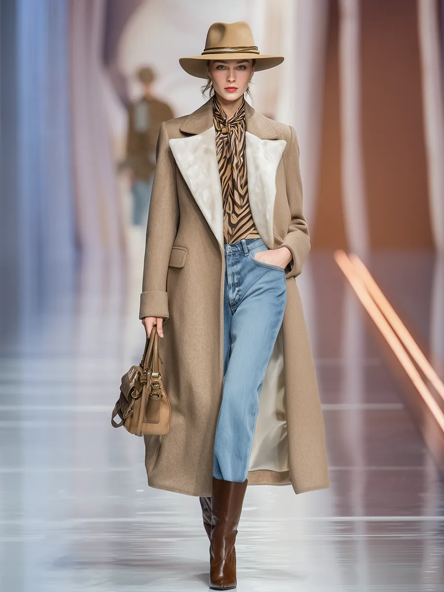 Elegant Urban Vintage Velvet Lapel Long Woolen Coat sold by Oyrosy product image thumbnail 2