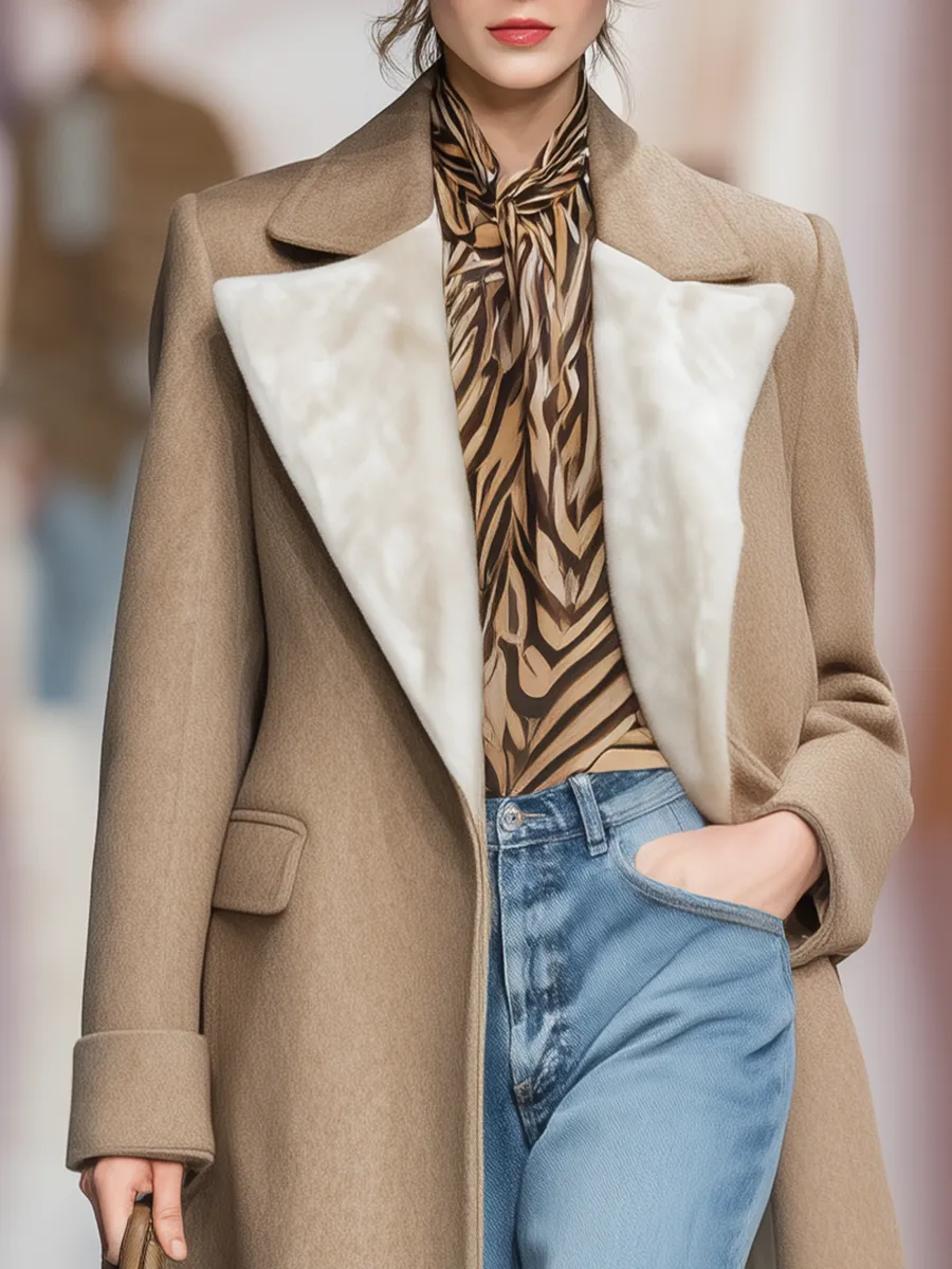 Elegant Urban Vintage Velvet Lapel Long Woolen Coat sold by Oyrosy product image thumbnail 3