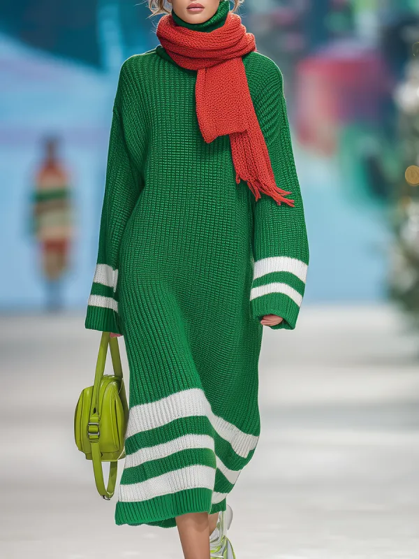 Retro Urban Fashion Turtleneck Knitted Maxi Dress sold by Oyrosy