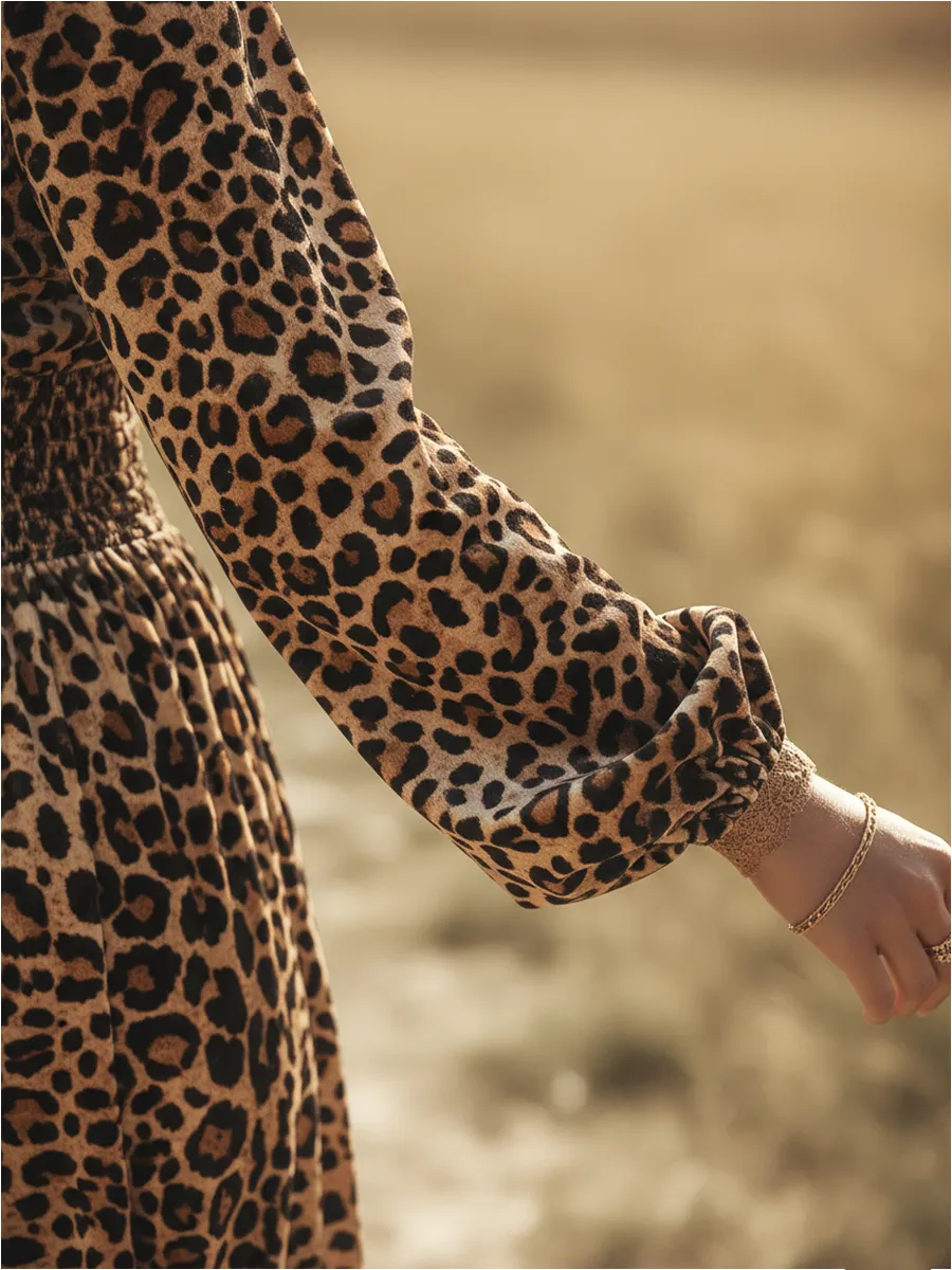 Urban Elegance Retro Leopard Print Faux Suede Maxi Dress sold by Oyrosy product image thumbnail 4