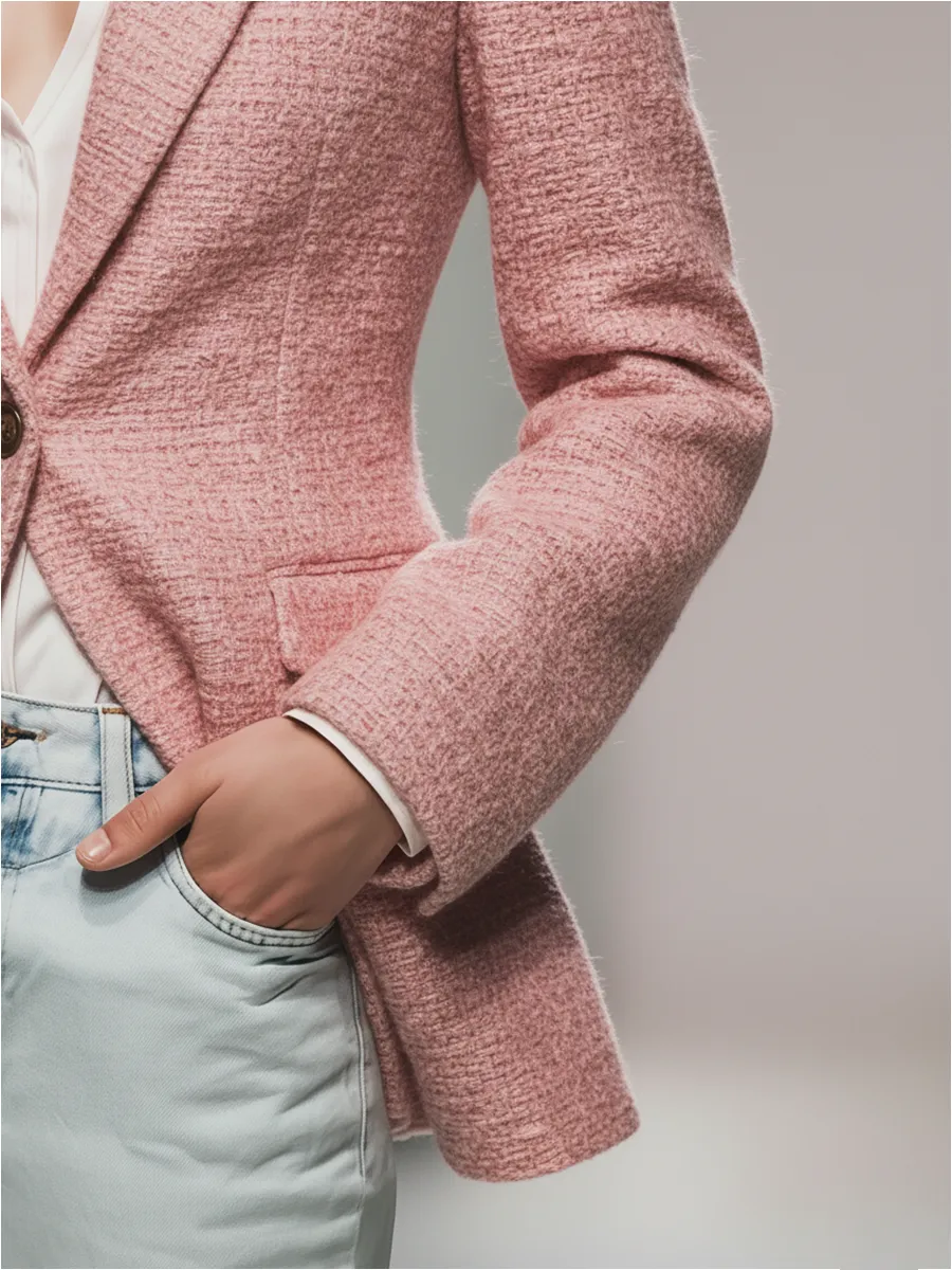 Urban Elegant Solid Color Multi-pocket Tweed Blazer sold by Oyrosy product image thumbnail 5