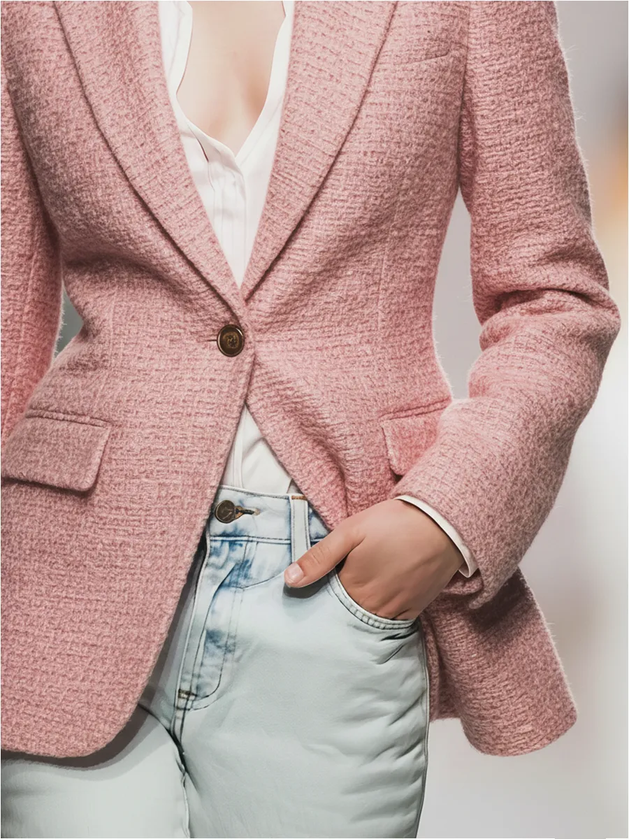 Urban Elegant Solid Color Multi-pocket Tweed Blazer sold by Oyrosy product image thumbnail 4