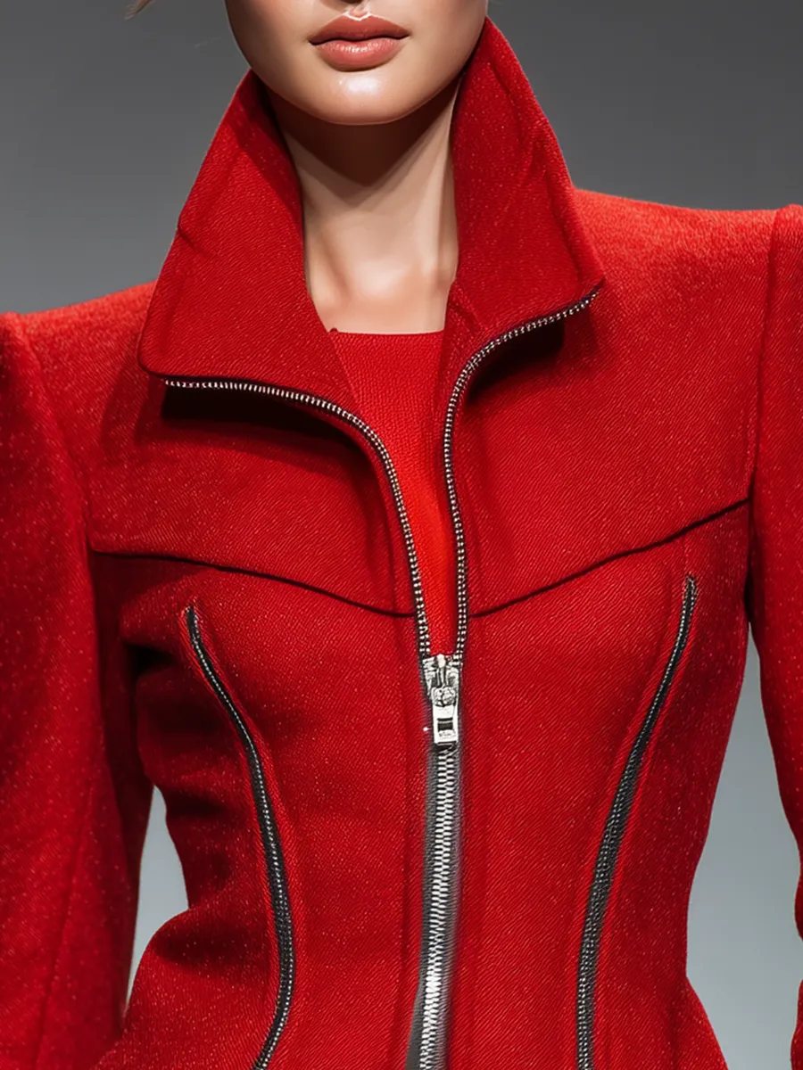 Urban Elegant Vintage Zipper Stand Collar Jacket sold by Oyrosy product image thumbnail 3